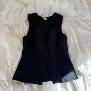 Aritzia Wilfred Navy Sleeveless Button-up Top